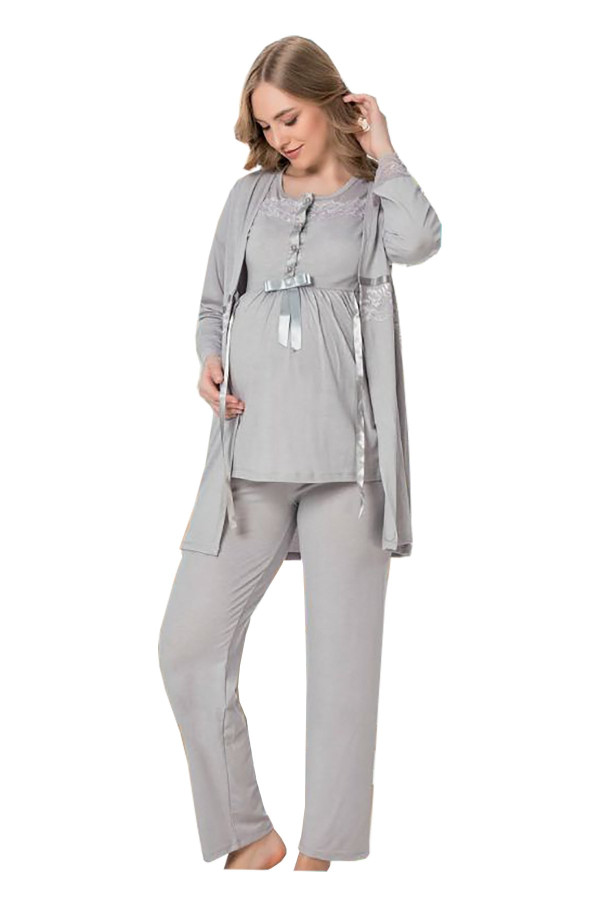 sabahlıklı lohusa pijama takımı jenika 35769 3 lü sabahlıklı hamile pijaması, jenika-35769, lohusa pijama takımları
