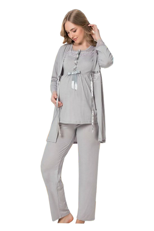sabahlıklı lohusa pijama takımı jenika 35769 3 lü sabahlıklı hamile pijaması, jenika-35769, lohusa pijama takımları, Jenika