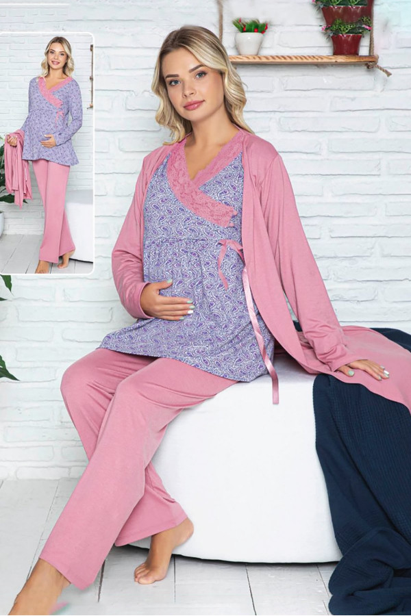 sabahlıklı lohusa pijama takımı jenika 42532 3lü sabahlıklı hamile pijaması, jenika 42532, lohusa pijama takımları