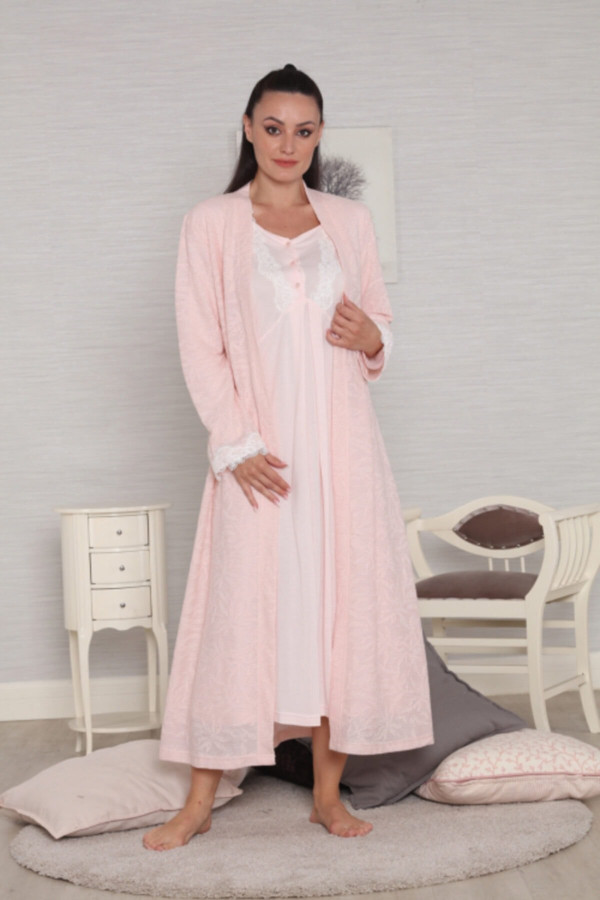 kadın pudra renk tuba 453 lohusa hamile gecelik sabahlık takım, tuba453, lohusa pijama takımları