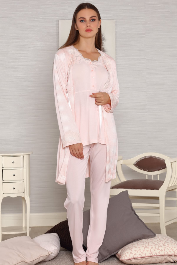 sabahlıklı lohusa pijama takımı tuba 562 3lü sabahlıklı hamile pijaması, tuba 562, lohusa pijama takımları, Tuba