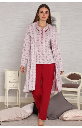 Sabahlıklı Lohusa Pijama Takımı Tuba 564 3lü Sabahlıklı Hamile Pijaması