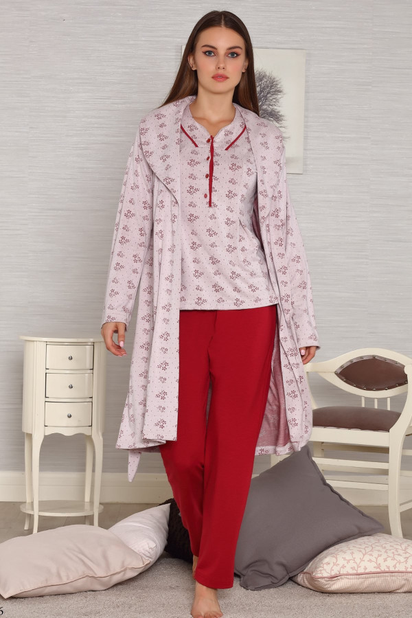 sabahlıklı lohusa pijama takımı tuba 564 3lü sabahlıklı hamile pijaması, tuba 564, lohusa pijama takımları