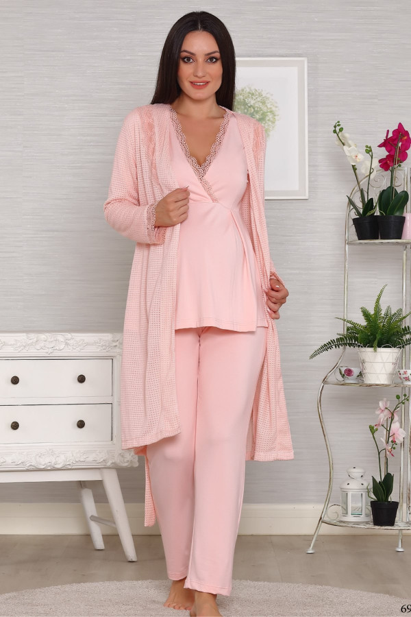 3 lü sabahlıklı lohusa pijama takımı tuba 565 3lü sabahlıklı hamile pijaması, tuba 565, lohusa pijama takımları, Tuba
