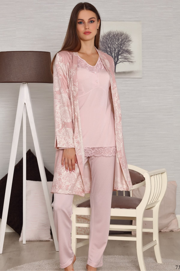 sabahlıklı lohusa pijama takımı tuba 566 3lü sabahlıklı hamile pijaması, tuba 566, lohusa pijama takımları, Tuba