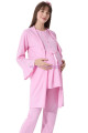 pembe renk erdeniz 3382 kısa kol dantel detaylı 3 lü ve sabahlıklı hamile pijama takımı, erdeniz-3382p, lohusa pijama takımları, Erdeniz