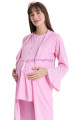 pembe renk erdeniz 3382 kısa kol dantel detaylı 3 lü ve sabahlıklı hamile pijama takımı, erdeniz-3382p, lohusa pijama takımları, Erdeniz