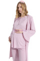 pudra renk erdeniz 3382 kısa kol dantel detaylı 3 lü ve sabahlıklı hamile pijama takımı, erdeniz-3382pu, lohusa pijama takımları, Erdeniz