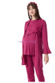 bordo renk erdeniz 3382 kısa kol dantel detaylı 3 lü ve sabahlıklı hamile pijama takımı, erdeniz-3382b, lohusa pijama takımları, Erdeniz