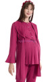 bordo renk erdeniz 3382 kısa kol dantel detaylı 3 lü ve sabahlıklı hamile pijama takımı, erdeniz-3382b, lohusa pijama takımları, Erdeniz