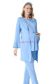 Mavi Renk Erdeniz 3382 Kısa Kol Dantel Detaylı 3 lü ve Sabahlıklı Hamile Pijama Takımı