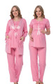 pembe renk, kısa kol, dantel detaylı, sabahlıklı lohusa hamile pijama takımı jenika 35726, jenika-35726, lohusa pijama takımları, Jenika