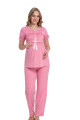pembe renk, kısa kol, dantel detaylı, sabahlıklı lohusa hamile pijama takımı jenika 35726, jenika-35726, lohusa pijama takımları