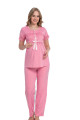 pembe renk, kısa kol, dantel detaylı, sabahlıklı lohusa hamile pijama takımı jenika 35726, jenika-35726, lohusa pijama takımları, Jenika
