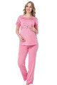 pembe renk, kısa kol, dantel detaylı, sabahlıklı lohusa hamile pijama takımı jenika 35757, jenika-35757, lohusa pijama takımları