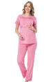 pembe renk, kısa kol, dantel detaylı, sabahlıklı lohusa hamile pijama takımı jenika 35757, jenika-35757, lohusa pijama takımları, Jenika