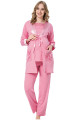 pembe renk, kısa kol, dantel detaylı, sabahlıklı lohusa hamile pijama takımı jenika 35757, jenika-35757, lohusa pijama takımları