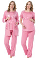 pembe renk, kısa kol, dantel detaylı, sabahlıklı lohusa hamile pijama takımı jenika 35757, jenika-35757, lohusa pijama takımları, Jenika