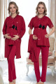 bordo renk kısa kol dantel detaylı sabahlıklı lohusa hamile pijama takımı jenika 51351, jenika-51351, lohusa pijama takımları, Jenika