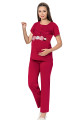 bordo renk, kısa kol, dantel detaylı, sabahlıklı lohusa hamile pijama takımı jenika 51693, jenika-51693, lohusa pijama takımları