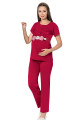 bordo renk, kısa kol, dantel detaylı, sabahlıklı lohusa hamile pijama takımı jenika 51693, jenika-51693, lohusa pijama takımları, Jenika