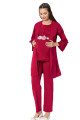 bordo renk, kısa kol, dantel detaylı, sabahlıklı lohusa hamile pijama takımı jenika 51693, jenika-51693, lohusa pijama takımları, Jenika