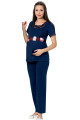 lacivert renk kısa kol dantel detaylı sabahlıklı lohusa hamile pijama takımı jenika 51698, jenika-51698, lohusa pijama takımları