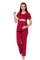 bordo renk kısa kol dantel detaylı sabahlıklı lohusa hamile pijama takımı jenika 51699, jenika-51699, lohusa pijama takımları, Jenika
