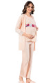 krem renk, kısa kol, dantel detaylı, sabahlıklı lohusa hamile pijama takımı jenika 51707, jenika-51707, lohusa pijama takımları, Jenika