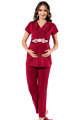 bordo renk, kısa kol, dantel detaylı, sabahlıklı lohusa hamile pijama takımı jenika 51708, jenika-51708, lohusa pijama takımları, Jenika