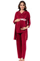 bordo renk, kısa kol, dantel detaylı, sabahlıklı lohusa hamile pijama takımı jenika 51708, jenika-51708, lohusa pijama takımları, Jenika