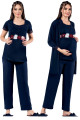 lacivert renk kısa kol dantel detaylı sabahlıklı lohusa hamile pijama takımı jenika 51719, jenika-51719, lohusa pijama takımları