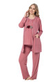 gül kurusu renk kısa kol dantel detaylı sabahlıklı lohusa hamile pijama takımı jenika 51723, jenika-51723, lohusa pijama takımları, Jenika
