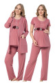 gül kurusu renk kısa kol dantel detaylı sabahlıklı lohusa hamile pijama takımı jenika 51723, jenika-51723, lohusa pijama takımları, Jenika