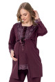 mürdüm renk, kısa kol, dantel detaylı, sabahlıklı lohusa hamile pijama takımı jenika 35766, jenika-35766, lohusa pijama takımları, Jenika