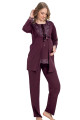 mürdüm renk, kısa kol, dantel detaylı, sabahlıklı lohusa hamile pijama takımı jenika 35766, jenika-35766, lohusa pijama takımları, Jenika
