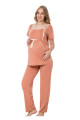 turuncu renk, kısa kol, dantel detaylı, sabahlıklı lohusa hamile pijama takımı jenika 35697, jenika-35697, lohusa pijama takımları
