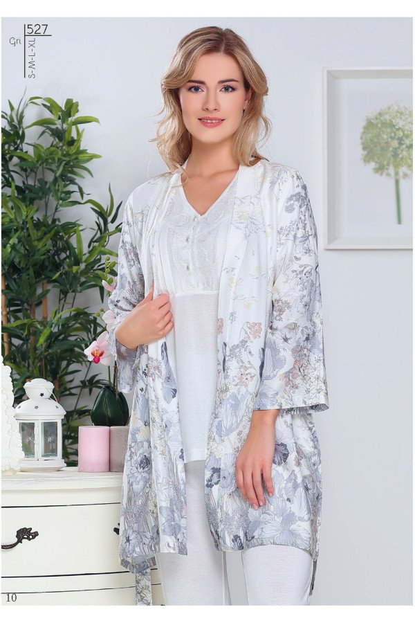 tuba 527 sabahlıklı 3lü pijama takımı, tuba-527, 3 lü pijama takımı