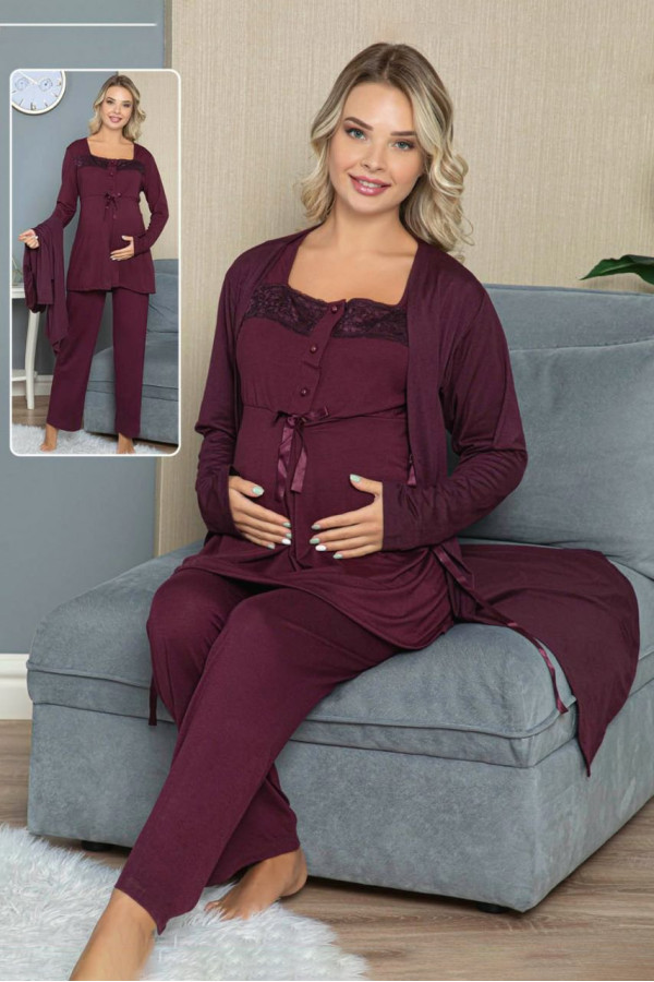 sabahlıklı lohusa pijama takımı jenika 42308 3lü sabahlıklı hamile pijaması, jenika 42308, lohusa pijama takımları, Jenika
