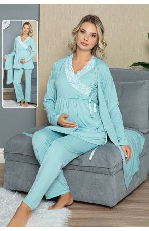 Sabahlıklı Lohusa Pijama Takımı Jenika 42314 3lü Sabahlıklı Hamile Pijaması