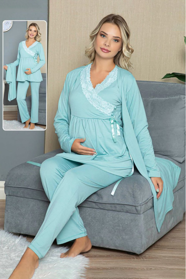 sabahlıklı lohusa pijama takımı jenika 42314 3lü sabahlıklı hamile pijaması, jenika 42314, lohusa pijama takımları