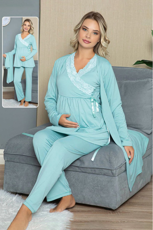 sabahlıklı lohusa pijama takımı jenika 42314 3lü sabahlıklı hamile pijaması, jenika 42314, lohusa pijama takımları, Jenika