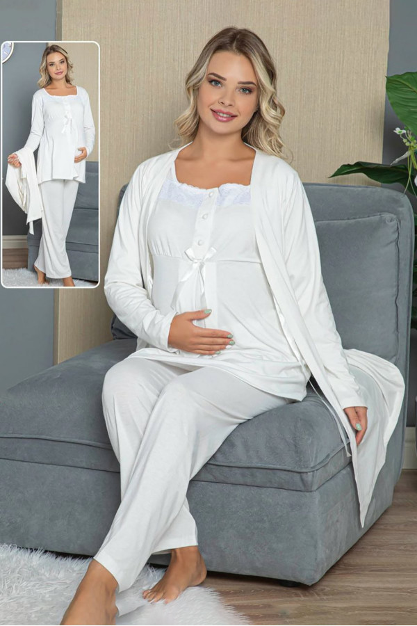 sabahlıklı lohusa pijama takımı jenika 42323 3lü sabahlıklı hamile pijaması, jenika 42323, lohusa pijama takımları, Jenika
