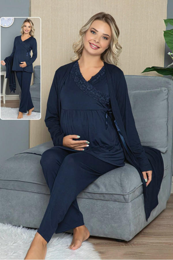 sabahlıklı lohusa pijama takımı jenika 42325 - 3lü sabahlıklı hamile pijaması, jenika 42325, lohusa pijama takımları, Jenika