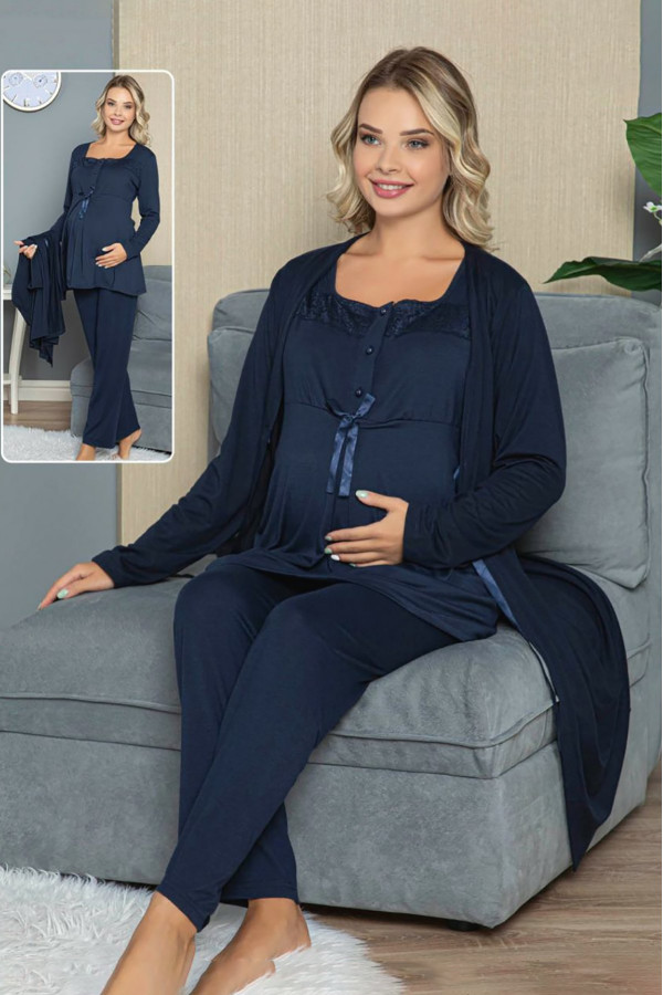 sabahlıklı lohusa pijama takımı jenika 42327 - 3lü sabahlıklı hamile pijaması, jenika 42327, lohusa pijama takımları, Jenika