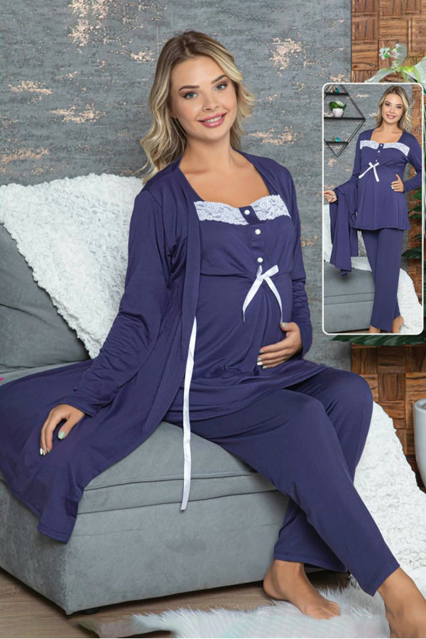 sabahlıklı lohusa pijama takımı jenika 42342 - 3lü sabahlıklı hamile pijaması, jenika 42342, lohusa pijama takımları, Jenika