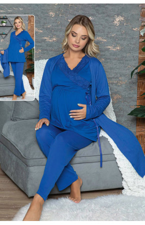 Sabahlıklı Lohusa Pijama Takımı Jenika 42350 - 3lü Sabahlıklı Hamile Pijaması
