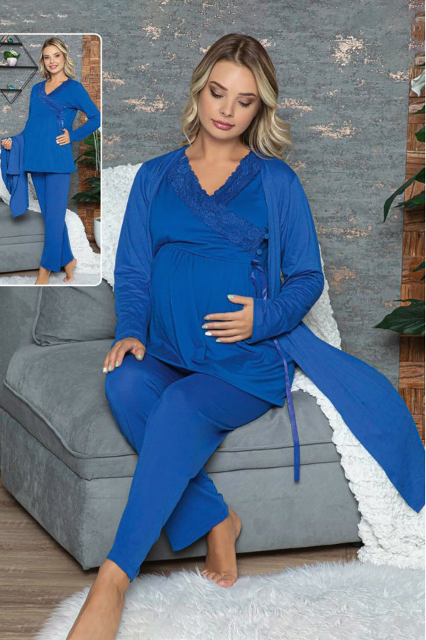 sabahlıklı lohusa pijama takımı jenika 42350 - 3lü sabahlıklı hamile pijaması, jenika 42350, lohusa pijama takımları