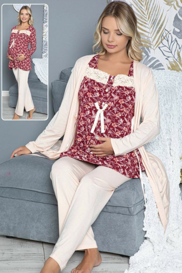 sabahlıklı lohusa pijama takımı jenika 42468 3lü sabahlıklı hamile pijaması, jenika 42468, lohusa pijama takımları, Jenika