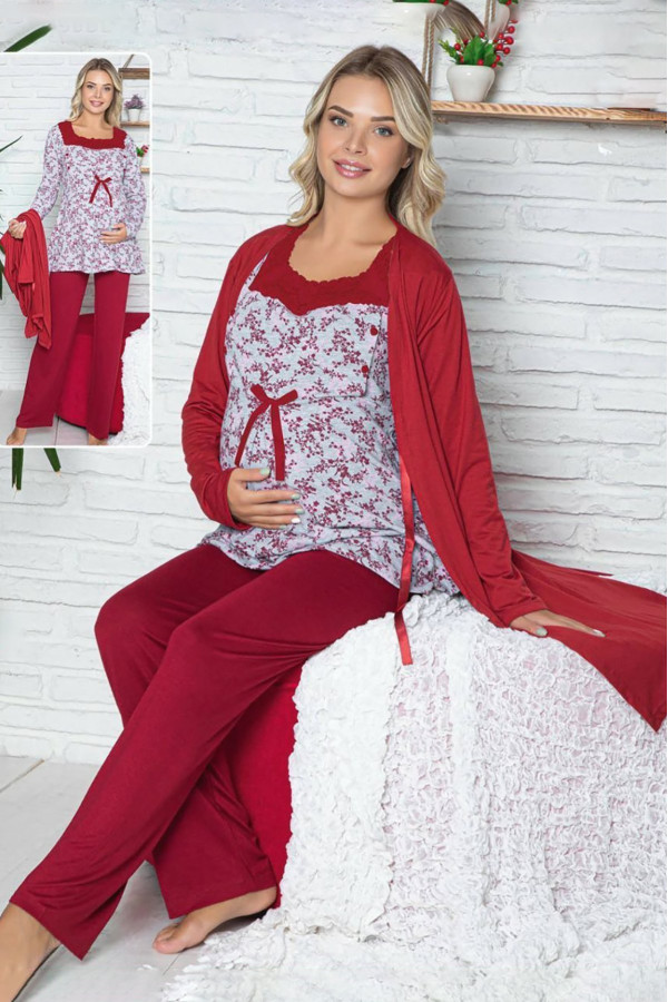 sabahlıklı lohusa pijama takımı jenika 42515 - 3lü sabahlıklı hamile pijaması, jenika 42515, lohusa pijama takımları